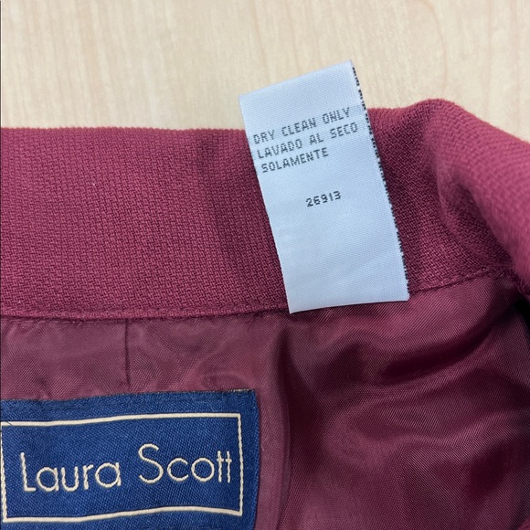 Vintage Laura Scott burgundy tie waist blazer notched collar button close 16 - Picture 10 of 13
